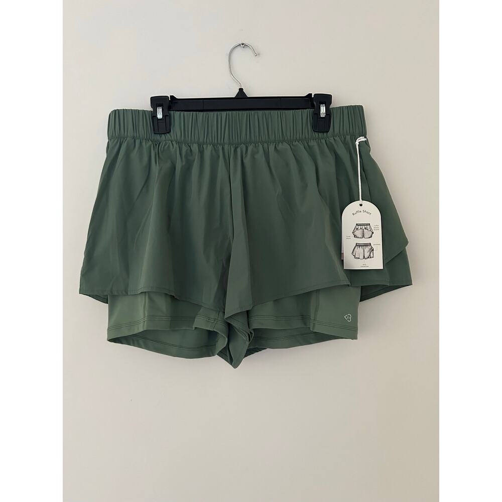 NWT Blogilates XL Ruffle Short Hedge Green Athletic Gym Loose Flowy